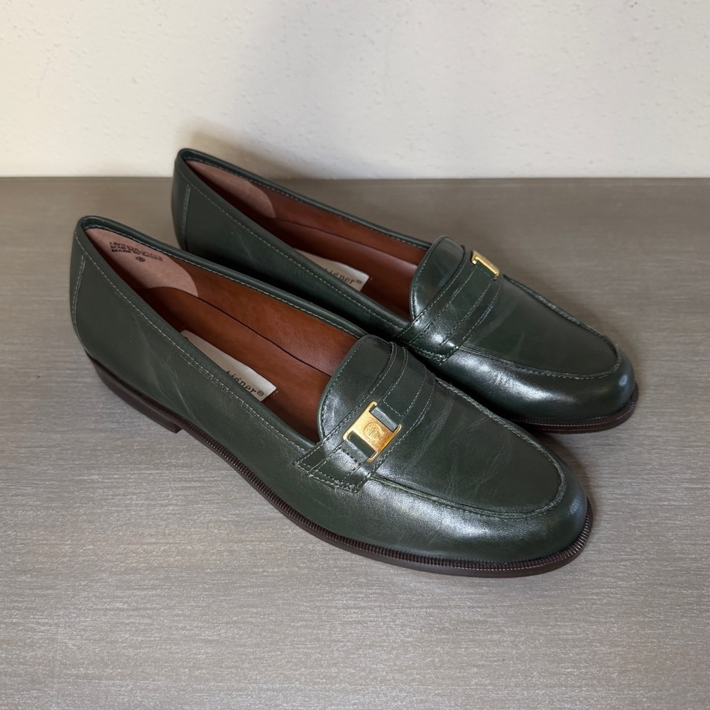 Etienne Aigner Camelot Hunter Green Leather Penny Loafers Vintage Women's Size 7